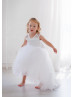 White Lace Tulle High Low Flower Girl Dress